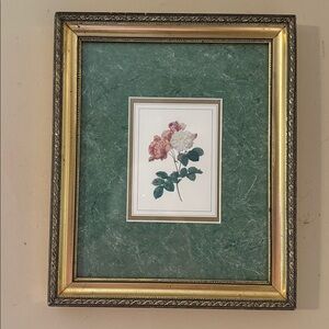 Vintage Pair of Windsor Gold Frame with Green Mat Floral Art